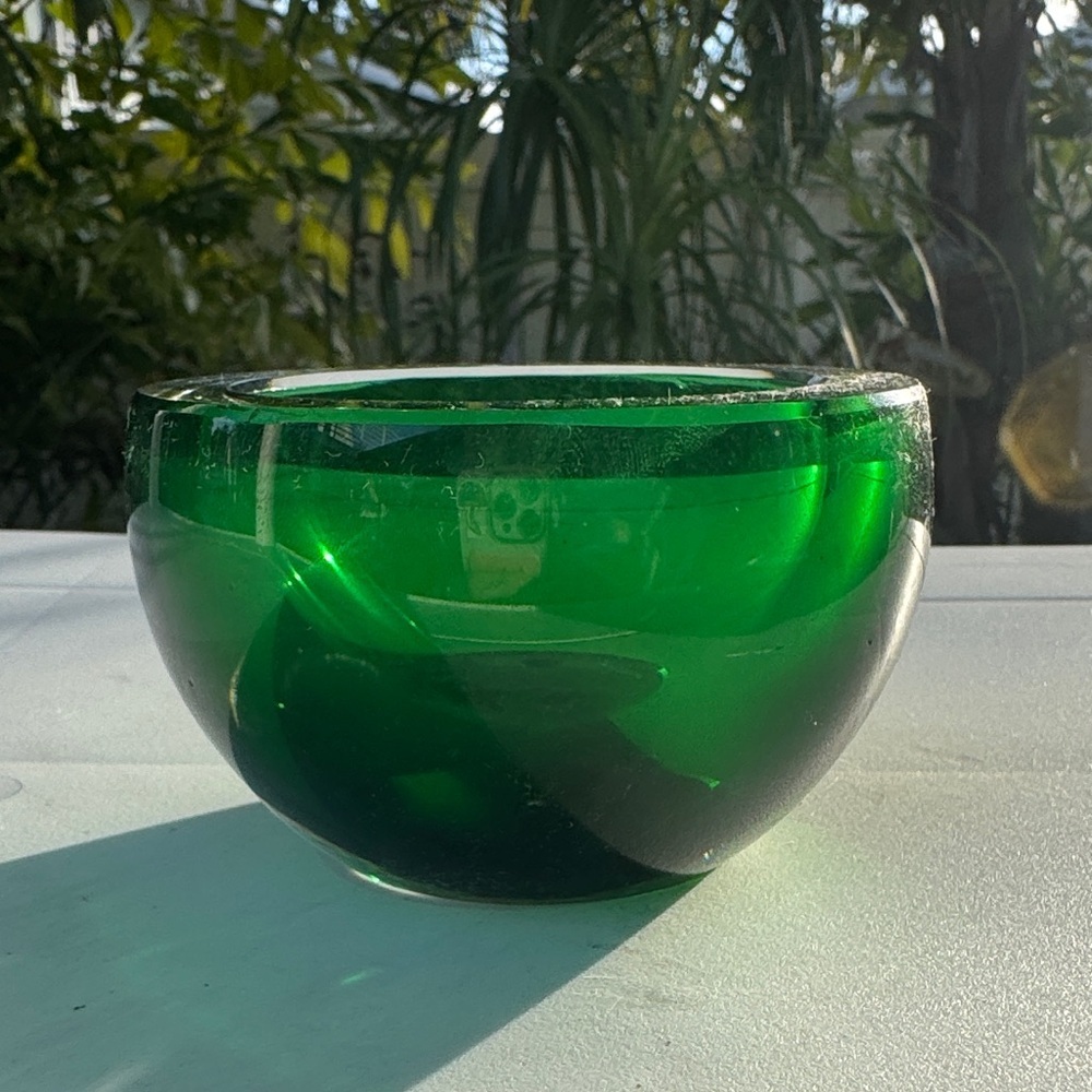 Vtg Rare St Louis Crystal France Art Glass Emerald Green Mini Bowl Ashtray 4”
